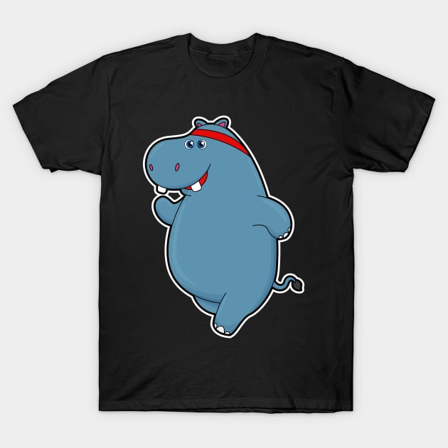 Hippo at Running with Headband T-Shirt by Markus Schnabel